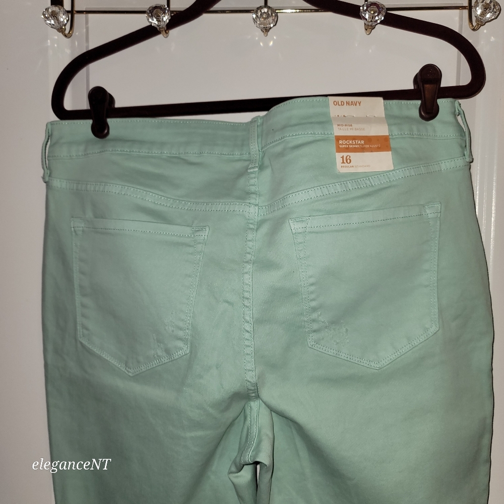 Old Navy Seafoam Green Rockstar mid-rise jeans Sz: 16 NWT - Picture 2 of 8